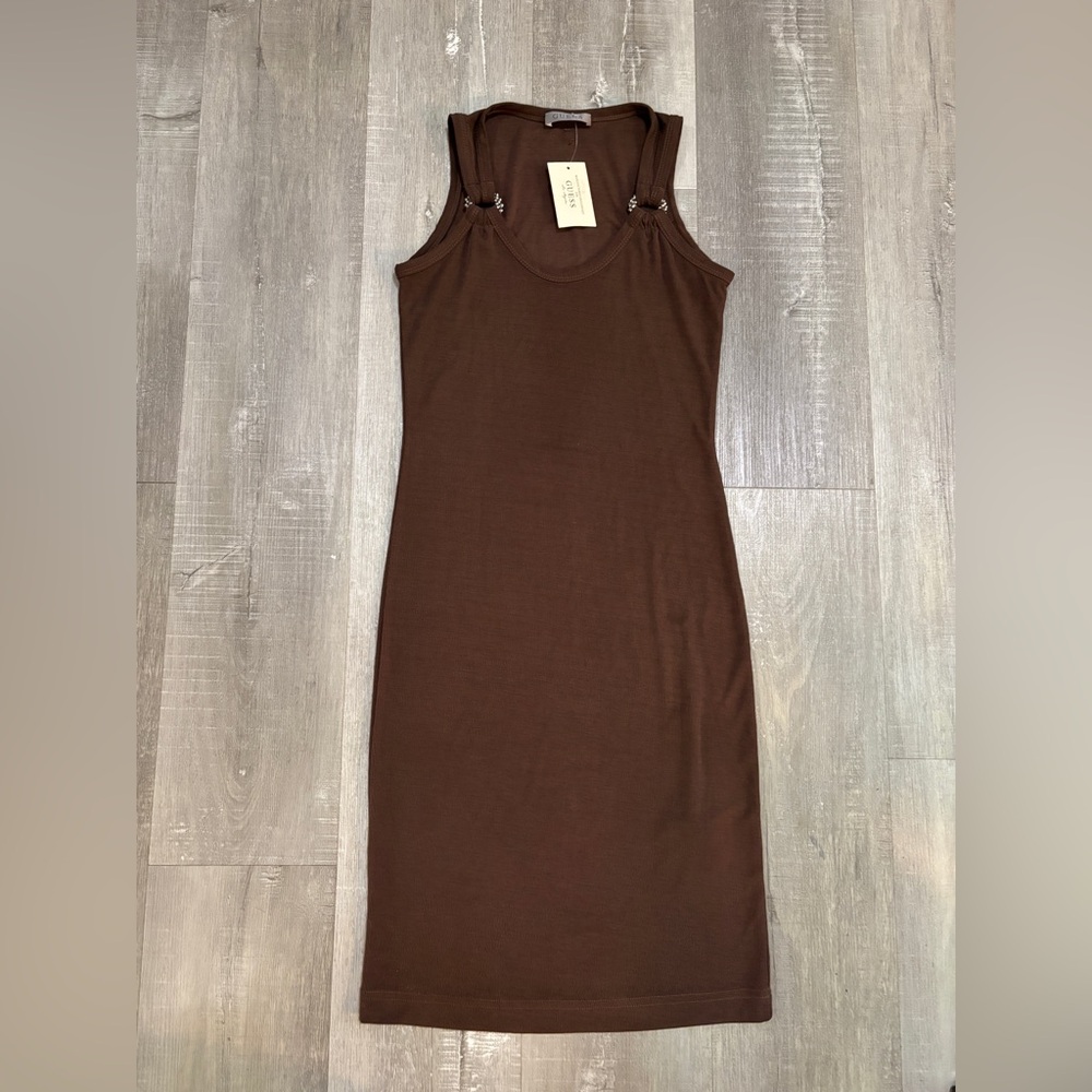 Guess Brown Sleeveless Midi Tank Dress